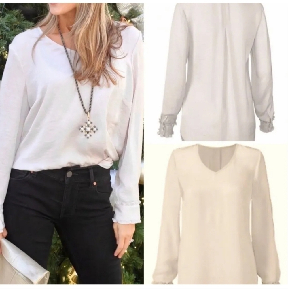 Cabi Classic Satin Tunic Blouse size XS Platinum 3768